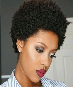 Pelucas de cabello humano rizado afro brasileño corto para mujeres negras peluca delantera de encaje sin cola peluca completa hecha a máquina con BabyHair9428167