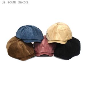 Court bord velours côtelé couleur unie version coréenne hommes papa chapeau mode gavroche chapeau printemps automne ombre unisexe béret casquette à visière L230523