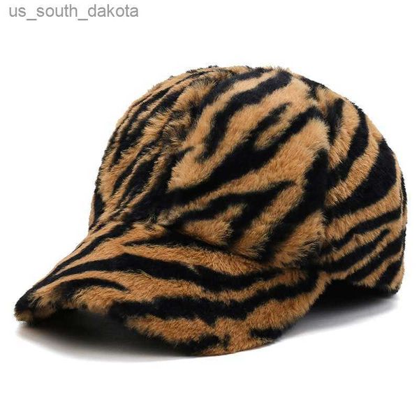 Gorra de béisbol ajustable con estampado de leopardo de ala corta para mujer, gorra de béisbol con rayas de cebra, gorro corto de felpa para otoño e invierno para papá, gorra Snapback L230523