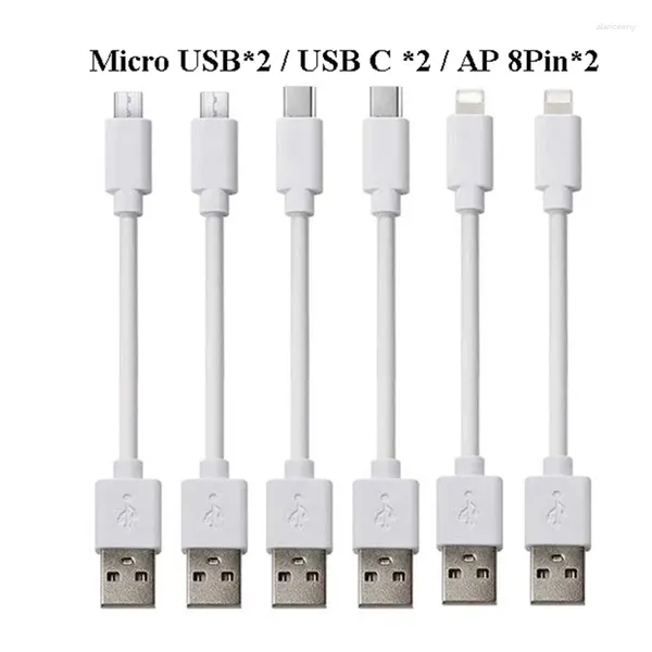 Câble court blanc Micro USB type C 25CM, cordon de Charge pour Iphone Android 2A, Charge rapide, Station de Charge pour téléphone portable