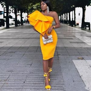Korte Cocktail Jurken 2020 Voor Vrouwen Dragen Een Schouder Knielengte Sexy Afrikaanse Avond Party Jurken Gewaad Custom Prom Gowns279K
