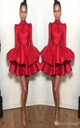 Robes de Cocktail courtes rouge à manches longues à volants Michael Costello Mini robe de bal filles robe de soirée 4205568