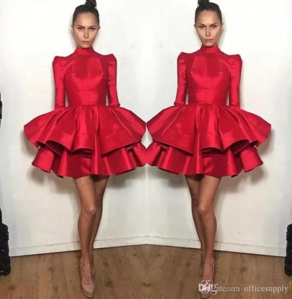 Robes de Cocktail courtes rouge avec manches longues à volants Michael Costello Mini robe de bal filles robe de soirée 4617969