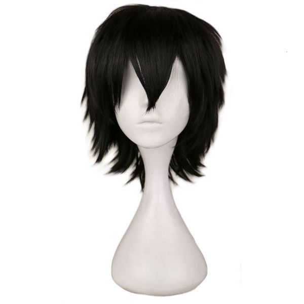 Perruque de cosplay courte avec frange pour homme, cheveux synthétiques, costume d'anime, perruques d'Halloween, noir, blanc, violet, blond, rouge