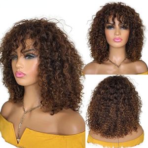 Court Bouclés Bob Perruques de Cheveux Humains Avec Une Frange Naturel Doux Bouncy Bouclés Perruque Highlight Honey Blonde Coloré Perruque Pour Les Femmes Pas Cher Remy Cheveux