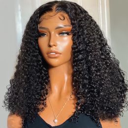 Perruque Bob Lace Frontal Wig naturelle brésilienne bouclée courte, cheveux humains, Deep Wave, pre-plucked, pour femmes