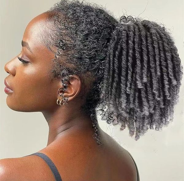 Court bouclés gris dreadlock cordon queue de cheval morceau de cheveux clip sur coily crépus afro queue de cheval bouffée chignon chignon extension de postiche pour les femmes noires