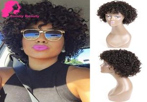 Courte à cheveux humains bouclés pour femmes noires Brésilien Bob Aucune en dentelle AVANT avec frange Deep Curl Wigs Sunny Beauty 1B24 MACHINE3566571