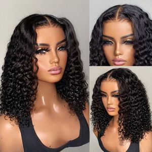 Broisses à cheveux humains bouclés courts 13x4 Bob de vague profonde Bob perruque avant brésilien brésilien Wig synthétique pour femmes pkofr