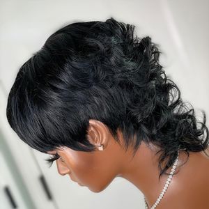 Courte pixie bouclée coupé péruvienne Remy à cheveux humains perruques pour les femmes noires 150% sans glueless hine fait la livraison gratuite