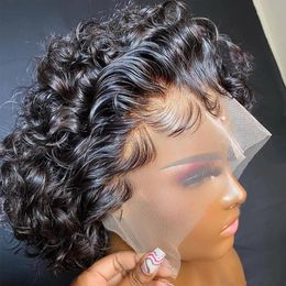 Curly Curly Pixie Cut Wig 99J Perruques de cheveux humains colorés Brésilien brésilien Wig HD Front Bob Bob pour femmes Pré-Wig Valette de perruque 240409