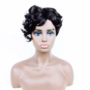 Perruque Synthétique Courte Bouclée Simulation Perruques de Cheveux Humains Postiches pour Femmes Noires Blanches Perruques K13