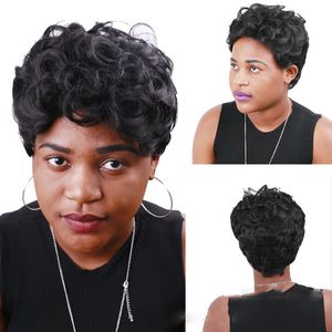 Perruque synthétique bouclée courte Simulation perruques de cheveux humains postiches pour femmes noires pelucas de cabello naturel corto 205A