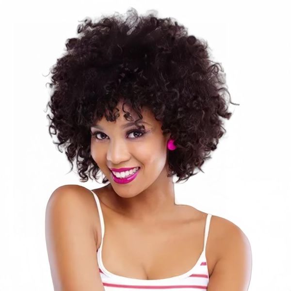 Wig bouclés courts pour femmes noires cheveux humains Afro Wig Natural Curl Brésilien Virgin Pixie Coup Wig Hair Human With Bangs 150% Density Aucune Lace Front Bob Bob.
