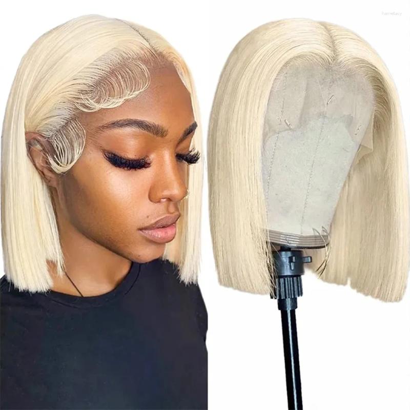 Perruque Bob Lace Frontal Wig 613 naturelle, cheveux humains lisses, coupe courte, pre-plucked, blond Hd, 13x4, Closure