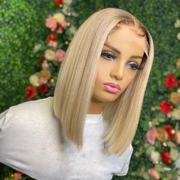 Bob à coupe bob blonde blonde glueless perruques Wigs 180Density Human Hair Transparent Lace Front Perruque avant pré-fourré Brésilien Remy Full Lacewigs 13x6lace frontal