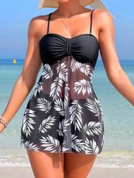 Robe courte tankini avec shorts maillot de bain féminin de maillot de bain femelle rembourrée de baignade à imprimé nage nageurs de plage d'été 240410