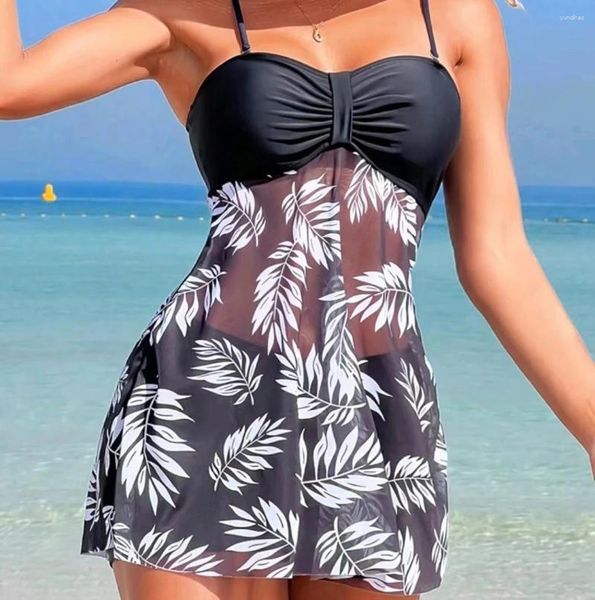 Robe courte tankini avec shorts maillot de bain féminin de maillot de bain femelle rembourrée de baignade à imprimé nage nageurs de plage d'été