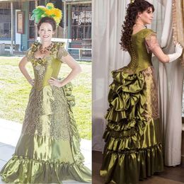 Korte jurken prom vintage drukte Victoriaanse mouwen ruches corset de vergulde leeftijd speciale ocn -jurken voor vrouwen kanten satijn maskerade jurk op maat gemaakte 2023