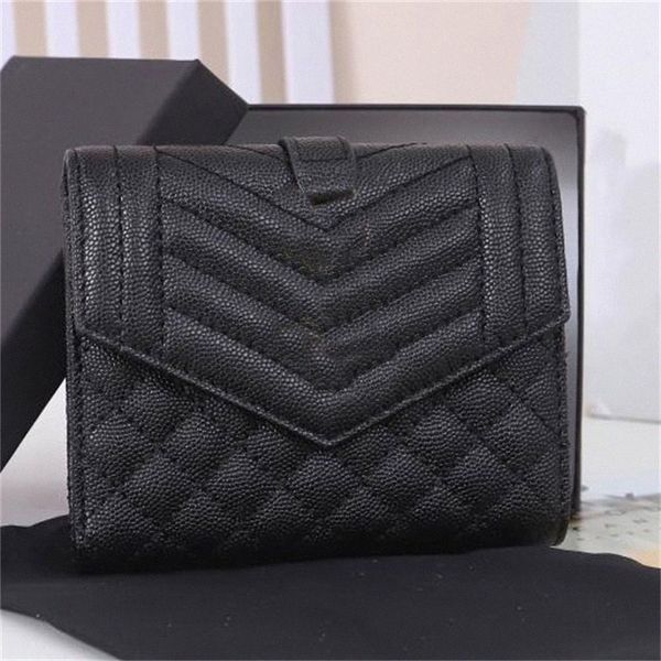 Enveloppe courte Portefeuille Designer Cuir Mode Titulaire de la carte Mix Multi-plié Matelassée Cassandre Grain de Poudre Sac à main en relief Pochette de luxe C29M #