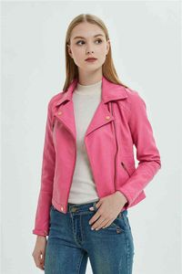 Court Faux Moto Biker Veste En Cuir Femmes Automne Mince Fermeture Éclair Rose Veste En Cuir Doux Pu Femme Noir Femme Dames Manteaux L220728