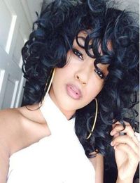 Braves ondulées durs de grosses boucles Big Curls Front pour les femmes noires Afro-American Human Hair 150Density Wig with Bangs Diva15513511