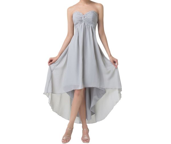 Robes de soirée courtes devant longues dos robes trapèze pour occasions spéciales robes de bal grises hautes et basses robes de soirée formelles HY1378