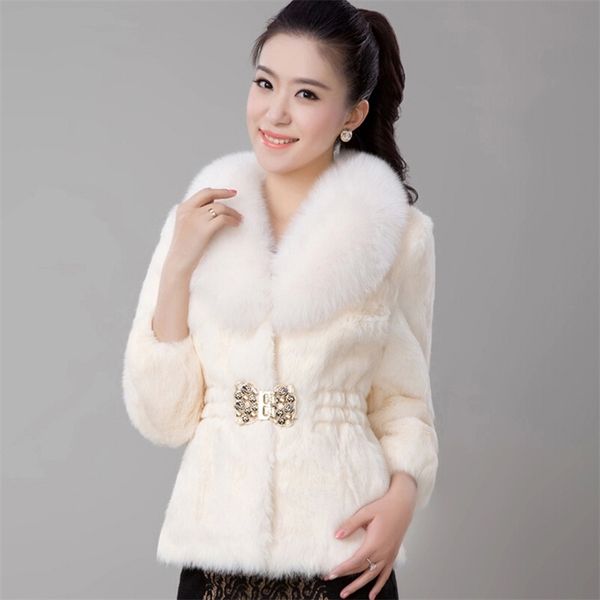 Manteau de fourrure courte Femmes Veste Automne Hiver Imitation Lapin Cheveux Coréen Lâche Mince Grand Col 211220