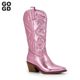 199 Short Cowboy GOGD Fashion Ankle for Women Chunky Heel Cowgirl Embroidered Mid Calf Western Boots 240407 87782 25056