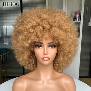 Cheveux courts Afro crépus bouclés perruque avec frange perruques femmes Cosplay perruque blonde rose perruque synthétique Halloween noir perruque bleu rouge marron 240111