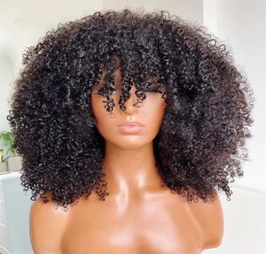 Kort haar afro kinky krullende pruik met pony voor zwarte vrouwen cosplay synthetische natuurlijke gluess loze kant front pruiken9156020