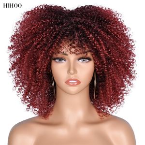 Cheveux courts crépus bouclés perruques avec frange pour les femmes noires Cosplay Lolita synthétique naturel Blonde perruque rouge perruque Afro Curlsfactory dir