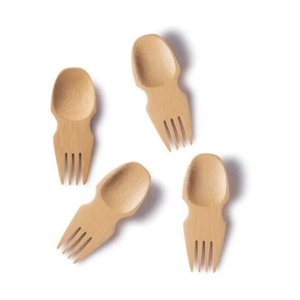 Poignée à manche en bambou Spoon Frok Table Volet Portable Spoon Dual Utilisez la vaisselle pour les enfants