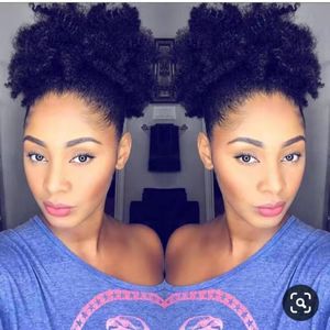 Korte Hoge Afro Puff Kinky Curly Ponytail Clip in Hair Extension Virgin Human Pony Tail Trekkoord Updo Chignon Natural 1b