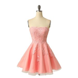 Korte Schoolgala Jurken Applicaties Lace-up A-lijn Strapless Tule Feestjurken Prinses Grote Maten Mini Verjaardag Prom Graduation Cocktail Party Jurken 89