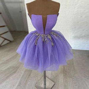 Korte thuiskomstjurken Purple Crystal Sexy strapless feestjurken Baljurk kleine prinses verjaardag mini prom graudatie cocktail party jurken 02