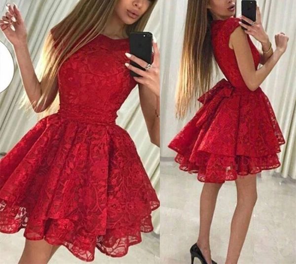 Vestidos cortos para fiesta de bienvenida, vestidos de fiesta de encaje rojo, corte en A, princesa, Mini cumpleaños, graduación, cóctel, 15