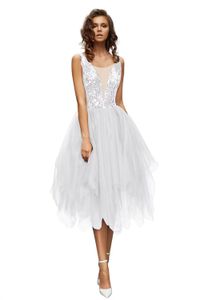 Korte Homecoming-jurken pailletten diep V-hals BACKLOSS BALLOWN TULLE PLUS SIZE afstuderen Draai Party Prom Formal Evening Jurk HC23