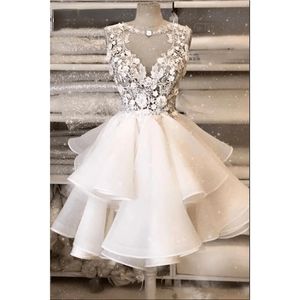 Korte thuiskomstjurken Witte bloemen Appliques Sweetheart baljurk Backless feestjurken Princess Mini Birthday Prom Graudation Cocktail Party -jurken 14