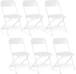 Paquete de 4 sillas plegables de plástico blanco para fiestas, sillas apilables para interiores y exteriores con marco de acero de 330 libras para bodas, eventos en el patio trasero, reuniones, festivales, cenas