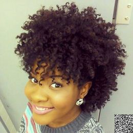 Kinky Curly Ponytail voor zwarte vrouwen Natuurlijke Afro Krullende Remy Haar 1 Stuk Clip in Paardenstaarten 100% Menselijk Haar