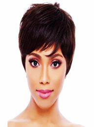 Peluca de cabello humano corto para mujeres negras, pelo humano virgen brasileño, corte Pixie corto, pelucas hechas a máquina 2932020