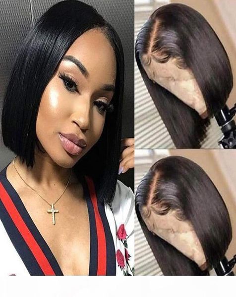 Pelucas de cabello humano corto Estilo Bob Pelucas llenas rectas del cordón Pelo virginal peruano para las mujeres negras Pelucas delanteras del cordón sin cola Bob 1114758