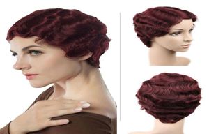 Perruques de cheveux humains courts bouclés blonds noirs et bordeaux perruques vagues de doigt perruque pour les femmes afro-américaines Cosplay chaleur Rest2370410