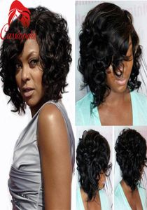 Pelucas de cabello humano corto para mujeres negras Corte rizado malayo Bob Pelucas llenas del cordón Rayita natural Sin cola Frente del cordón rizado Bob2180237