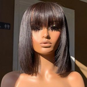 Korte menselijk haarpruiken gluueless pruik menselijk haar babyhaar rechte bob pruiken met knal machine gemaakte pruik perruque cheveux humainr bobo haar