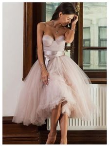 Vestido de novia informal corto sin tirantes, vestido de novia de playa hasta la rodilla, vestidos de novia de tul rosa, vestidos de novia 2021