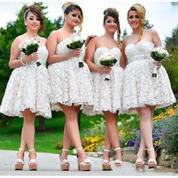 Korte ivoor bruidsmeisje jurken een schouder kan kant sweetheart halslijn knie lengte bruidsmeisje jurk vestido op maat gemaakte plus size formele ocn slijtage