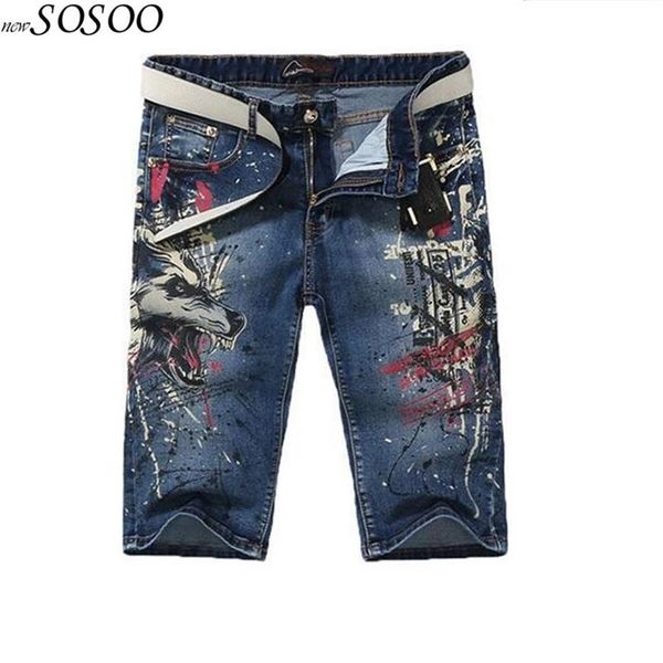 Jeans courts coton dragon conception d'impression 3D splash-ink style européen et américain jeans mode hommes pantalons # Y032235I