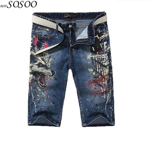 Jeans courts coton dragon conception d'impression 3D splash-ink style européen et américain jeans mode hommes pantalons # Y032180p